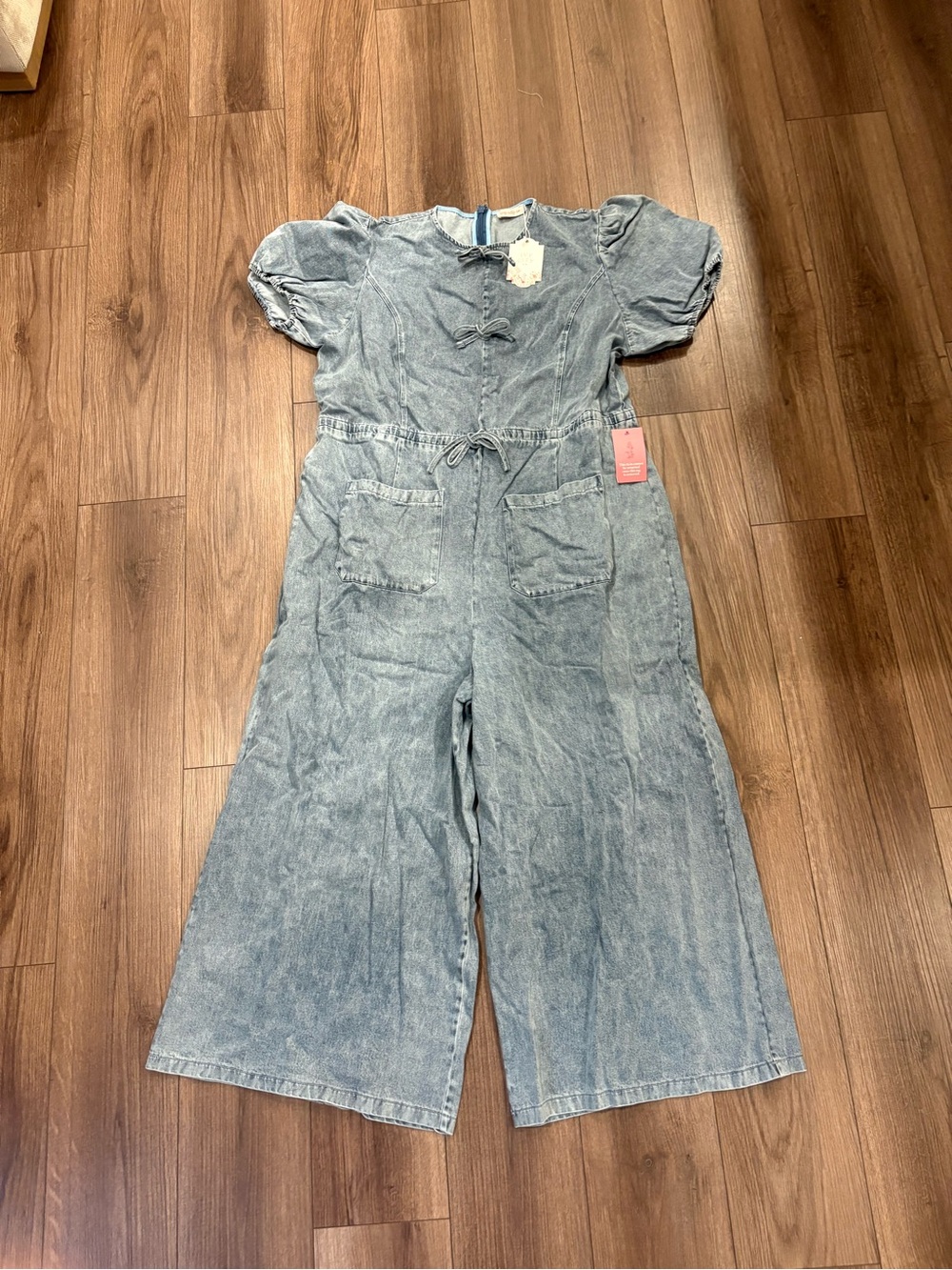 Ivy City Co Light Blue Chambray Short-Sleeve Wide-Leg Jumpsuit